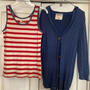 Blue Cable Knit Cardigan with matching tank